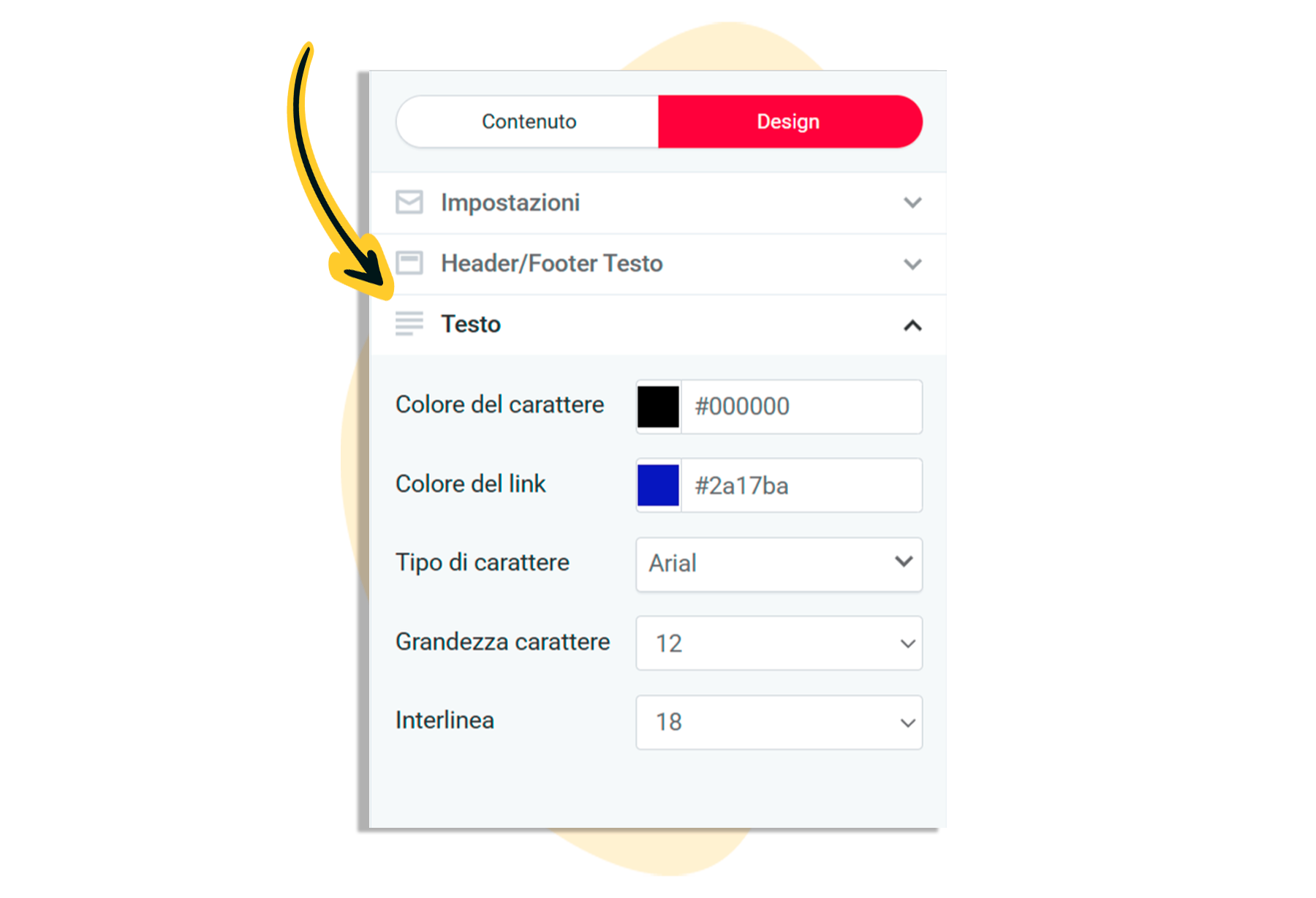 Impostazioni per la modifica del testo